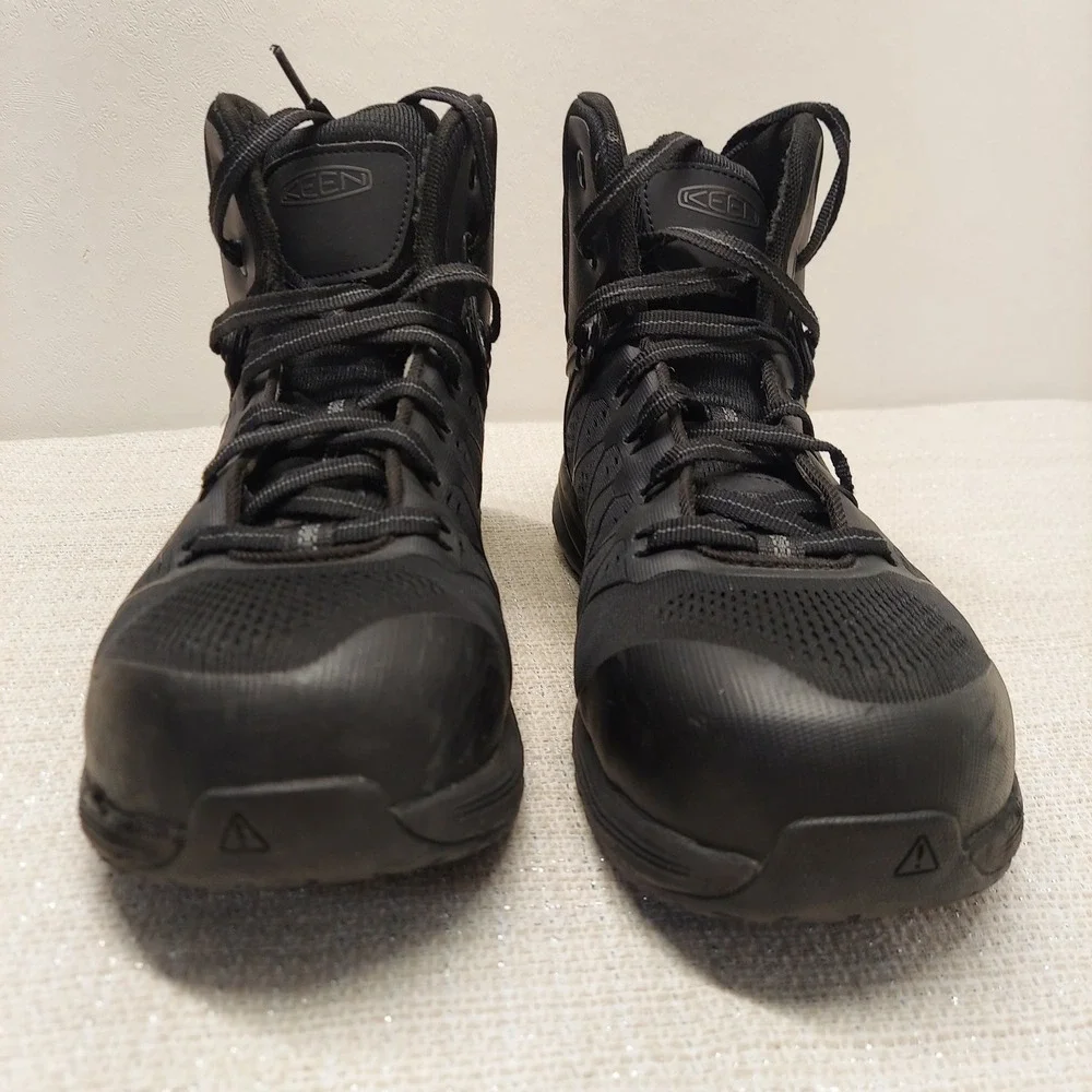 KEEN Utility Vista Energy Mid Work Boots Black Carbon Fiber Safety Toe Mens 11.5